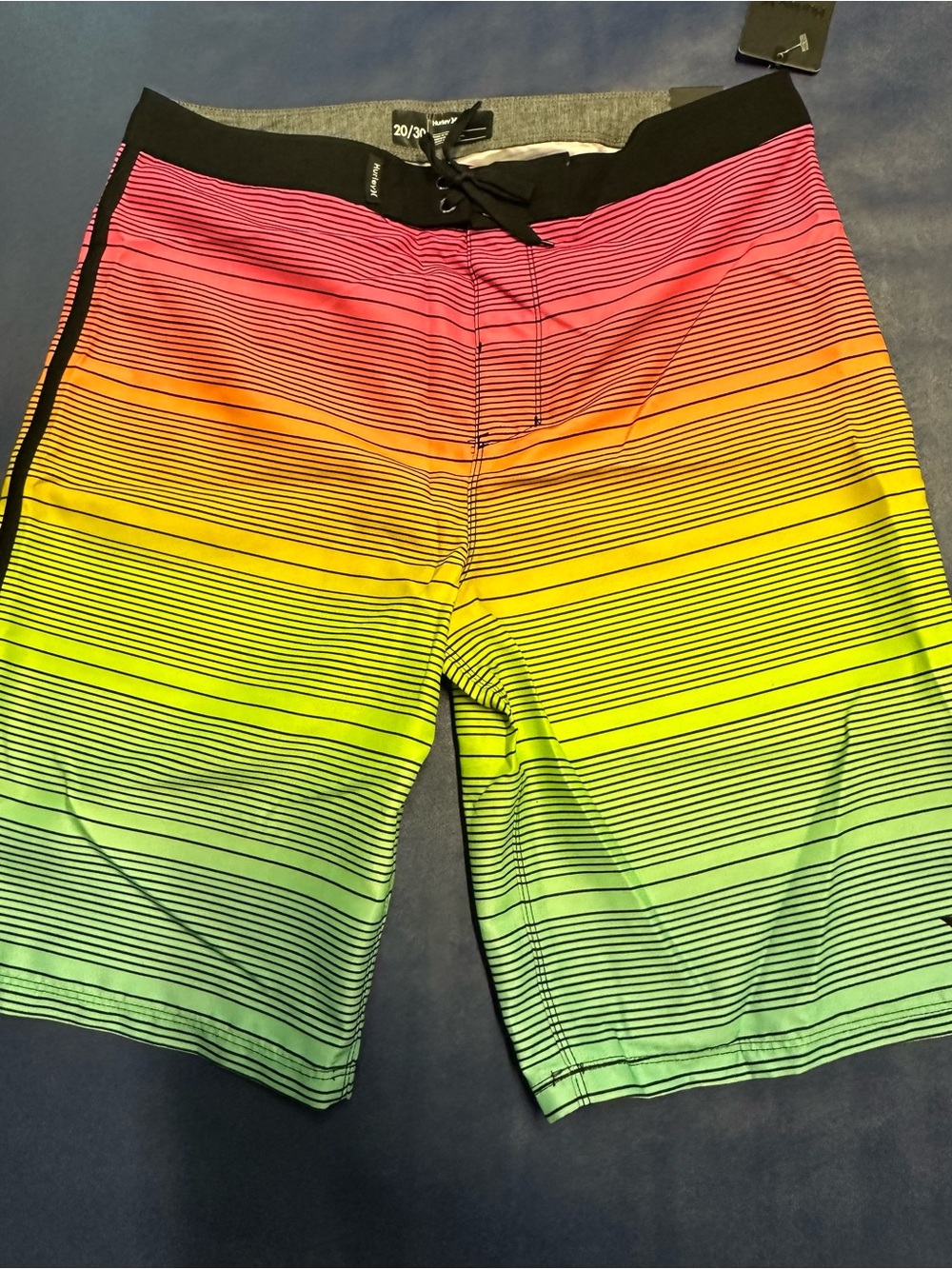 NWT Big Boys Hurley Gradient Neon Rainbow Striped Swim Trunks - Size 20
